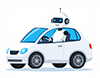 AIロボットが自動車を運転しているイラスト