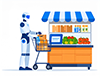 AIロボットがスーパーで買い物しているイラスト