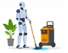 床をモップで掃除する人型ロボットのイラスト