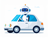 車を運転するロボットのイラスト