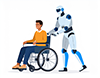 車椅子に乗った人を押すロボットのイラスト