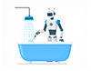 お風呂掃除をするロボットの無料イラスト