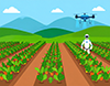 ドローンと畑仕事をするロボットの無料イラスト