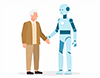 人と握手をしているロボットの無料イラスト