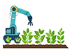 ロボットアームが植物に水をやっている無料イラスト