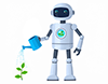 ジョウロで植物に水をあげるロボットの無料イラスト
