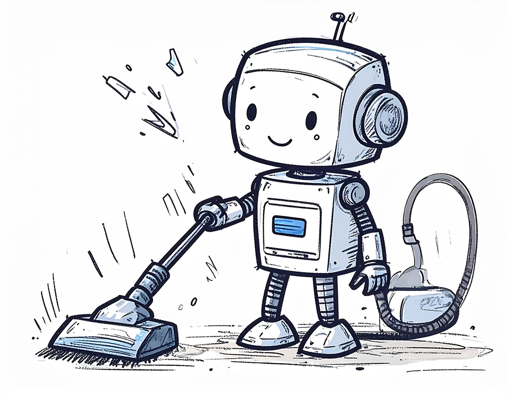 掃除機をかけている可愛らしいロボットのイラスト