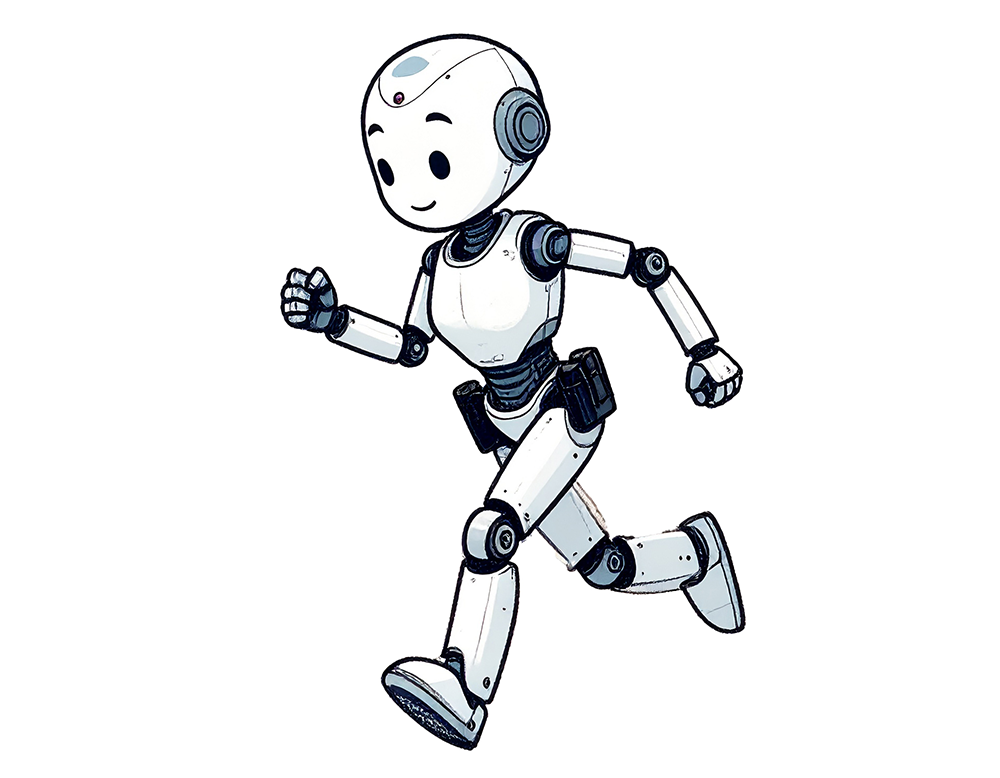 力強く走っている白いロボットのイラスト