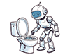 トイレを掃除している白いロボットのイラスト