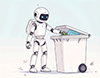 ゴミをゴミ箱に捨てている白いロボットのイラスト