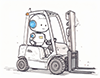 フォークリフトを運転しているロボットのイラスト
