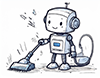 掃除機をかけている可愛らしいロボットのイラスト