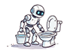 バケツを持ってトイレ掃除をしようとしているロボットのイラスト