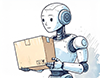 段ボール箱を抱えている白いロボットのイラスト