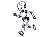 力強く走っている白いロボットのイラスト