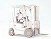 フォークリフトを運転している白いロボットのイラスト