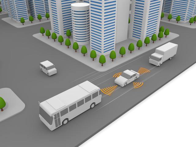 渋滞 | 街中 | 自動運転車 | レーダー | 感知 - テクノロジー / 技術開発 / 写真 / 3D / 科学 / イラスト / フォト / 無料 / 機械