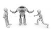 ケンカの仲裁に入るロボット｜言い争いをする人間 - テクノロジー｜イラスト｜フリー素材