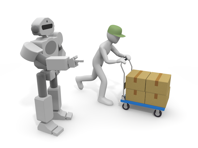 工場での作業を指示するロボット｜人間労働者 - テクノロジー / 技術開発 / 写真 / 3D / 科学 / イラスト / フォト / 無料 / 機械
