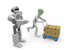 工場での作業を指示するロボット｜人間労働者 - テクノロジー｜イラスト｜フリー素材