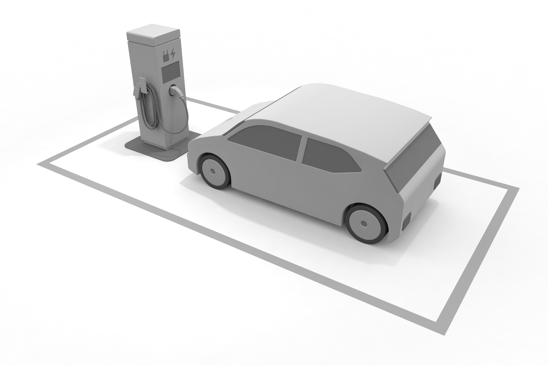 ガソリン車のようなエンジン/高速道路/EVの燃料は電気 - イラスト/3Dレンダリング/フリー素材/商用使用OK