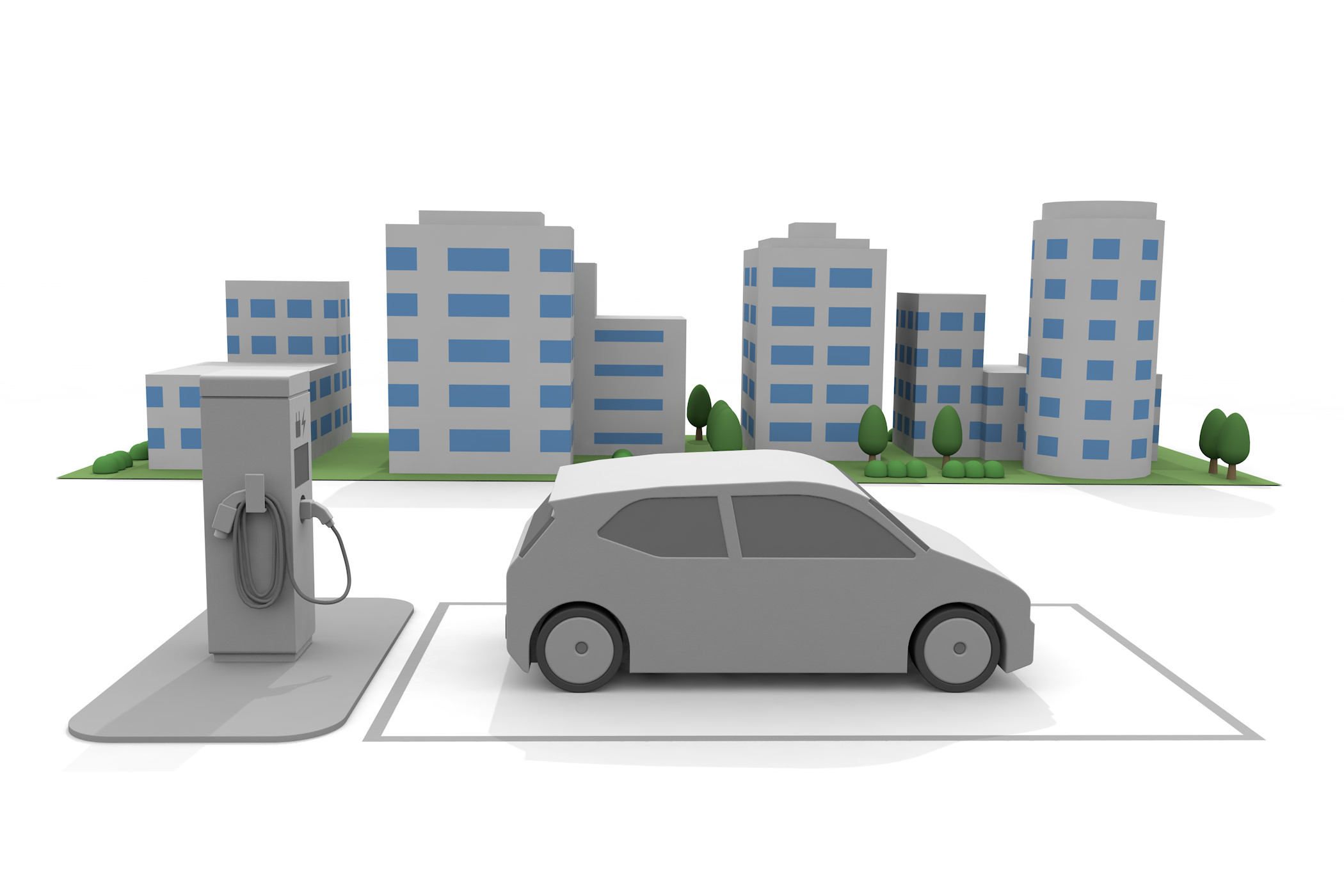 Eco Car / Eco / Car / Station / Battery-Illustration / 3D Rendering / Free Material / Commercial Use OK